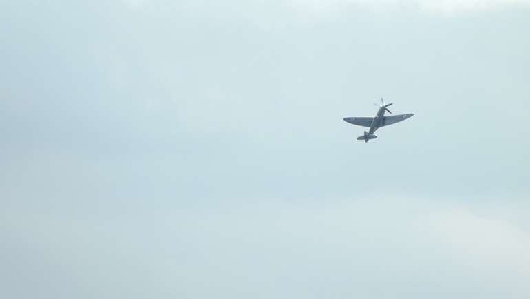 Spitfire climbing skyward at the Clacton Air Show