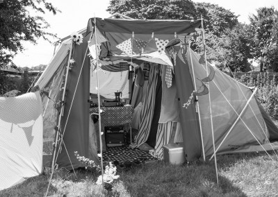 Decorated tent in the camping field at Priddy Folk Festival