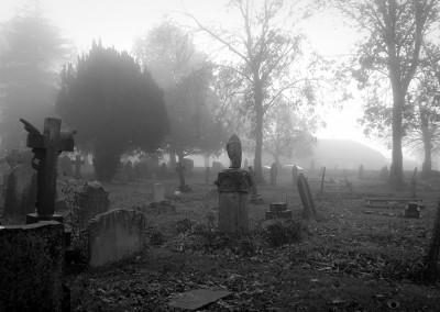 Another foggy view of the front graveyard at Horfield Church