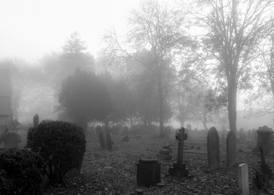 Horfield Church graveyard in the fog