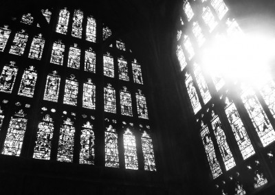 Stained glass and sunlight at Gloucester Cathedral