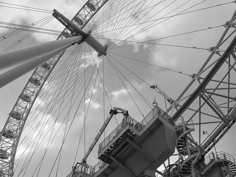 A view of the London Eye from underneath