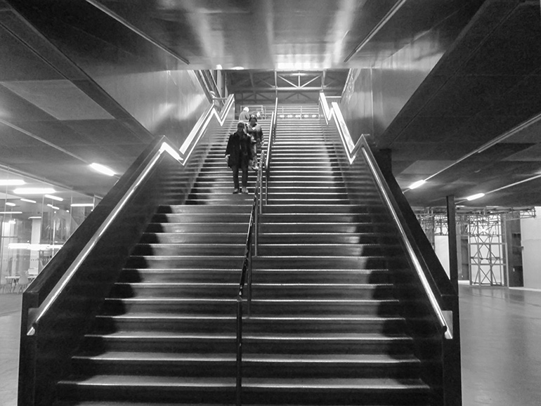 Looking up at the stairs in Tate Modern