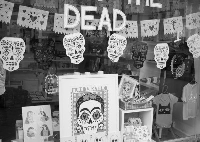 Day of the Dead Halloween window display on Gloucester Road