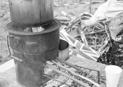 Wood burner heating the Wassail apple punch