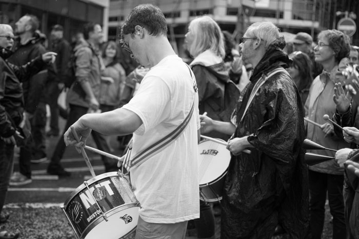 Drummers on Bristol's anti-austerity march