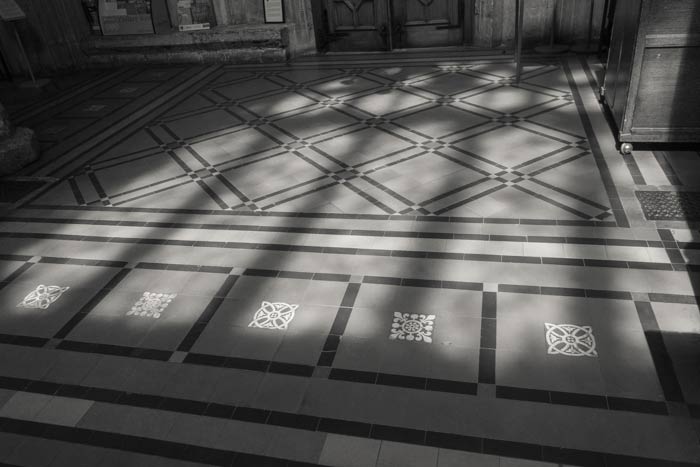 St Mary Redcliffe Church - shadows on the floor tiles by the north door