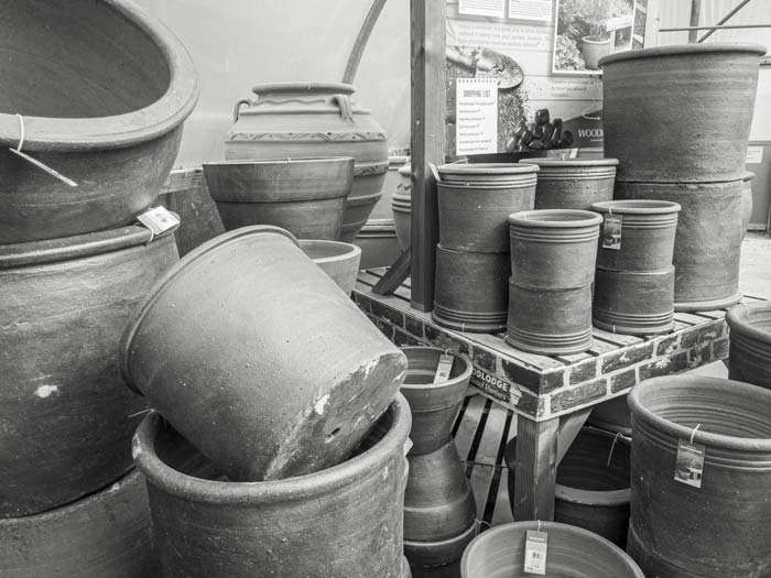 Garden centre terracotta pots display