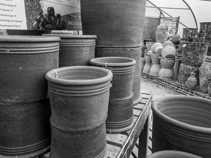 Garden centre terracotta pots display